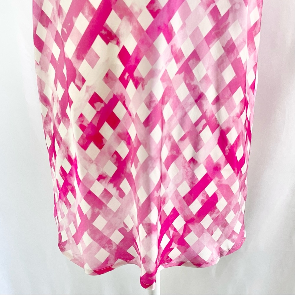 New Chloe Kristyn Gingham Satin Double Strap Cowl Neck Tank Top Pink Size Large - Picture 11 of 16